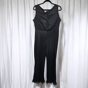Vintage Belinda One Piece Pajamas Womens Small? Black Lace Trim Sleeveless Retro